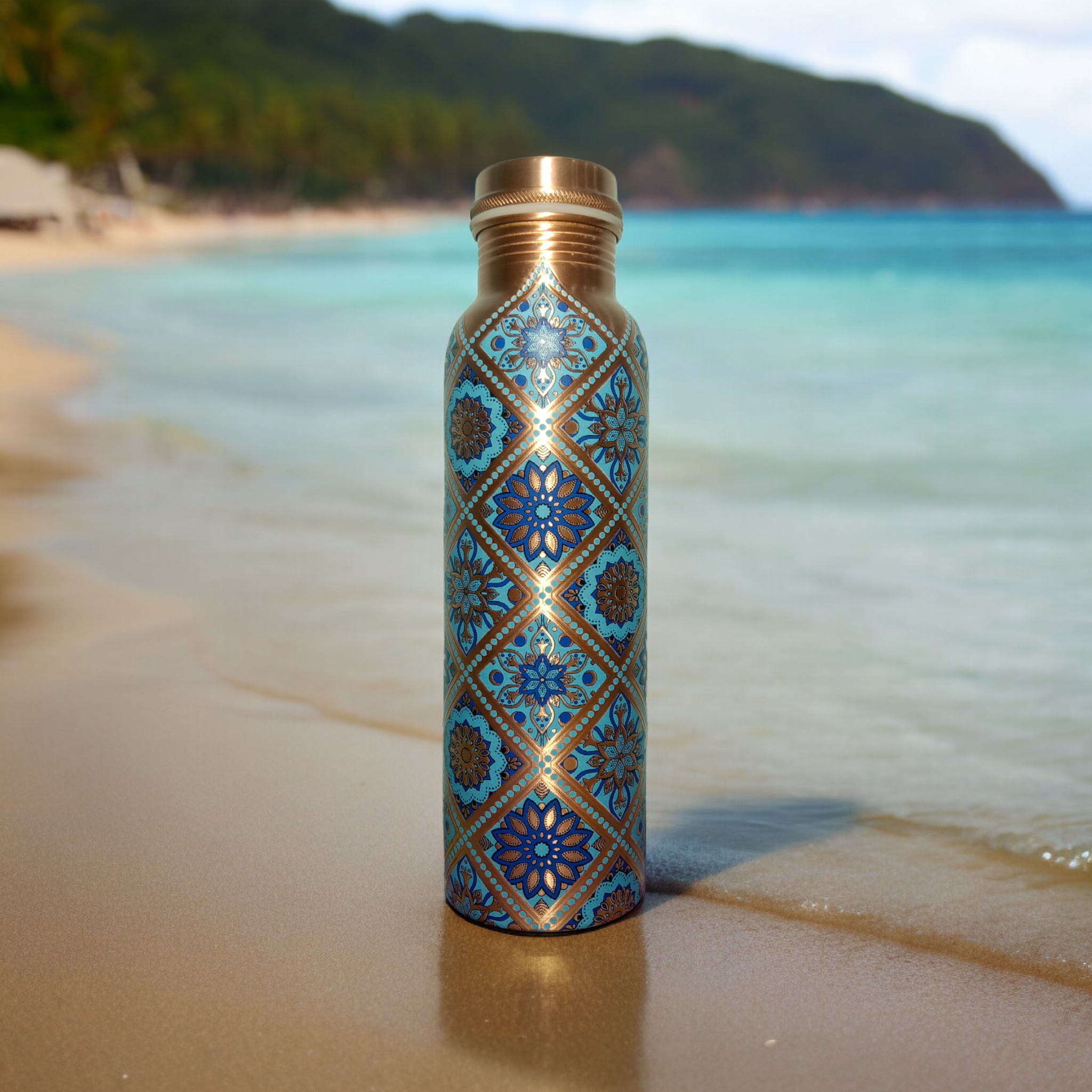 NATURAL COPPER BOTTLE MEENA PRINTED| Free 1 Copper Glass